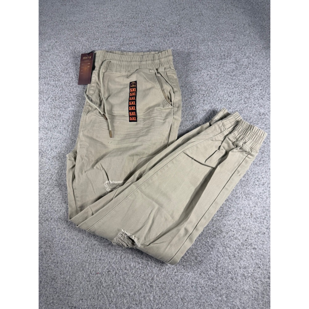 Ministry of Fashion 1886 Mens 5XL Khaki Distressed Ripped Jogger Pants 364304